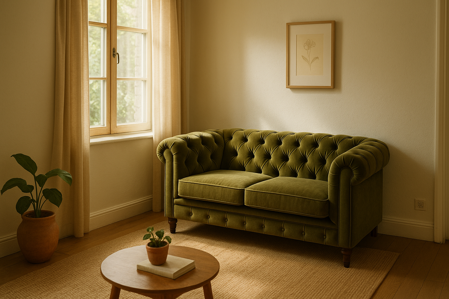Velvet Chesterfield Sofa for Minimalist Spaces