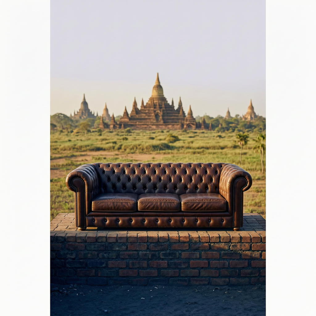 Chesterfield in the Temple: Silhouette and Smoke Over Bagan